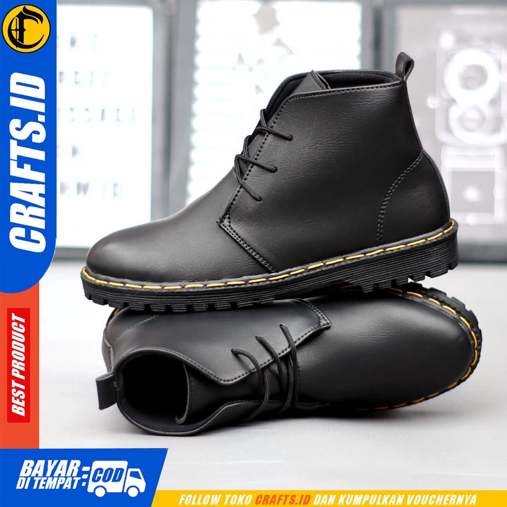 CRAFTS redfield - Sepatu Pantofel Docmart Formal Boots Kerja Pria Hitam