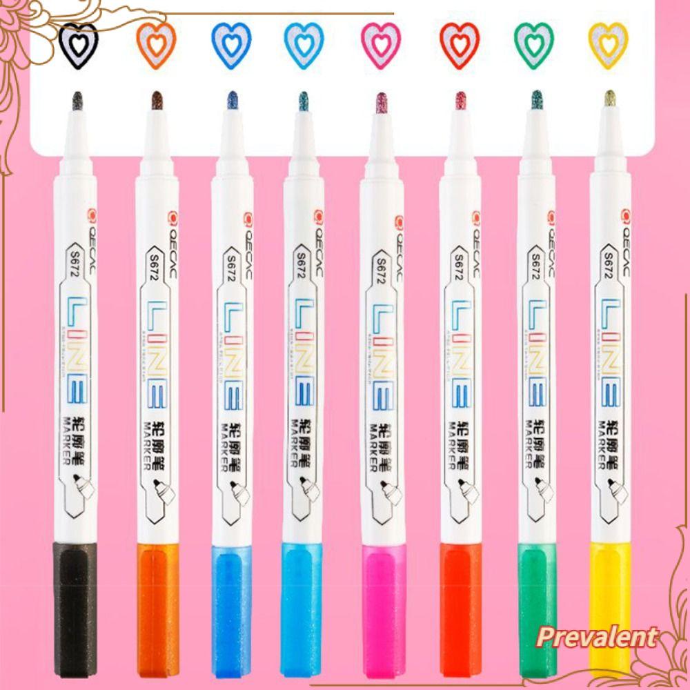 Preva 8warna Pen Garis Besar Ganda DIY Scrapbook Menggambar Lukisan Graffiti Stabilo