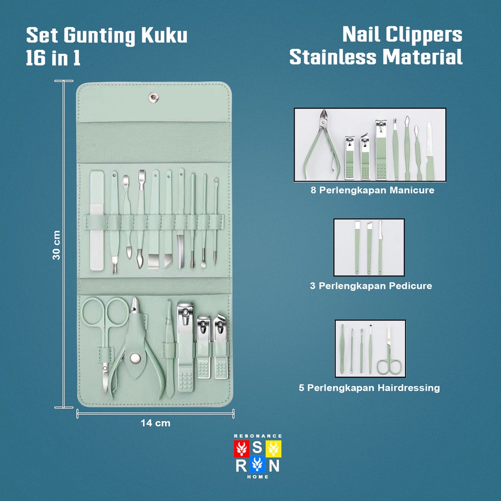 Set Gunting Kuku 16 in 1 Manicure - Pedicure / Nail Clippers / Resonance Home