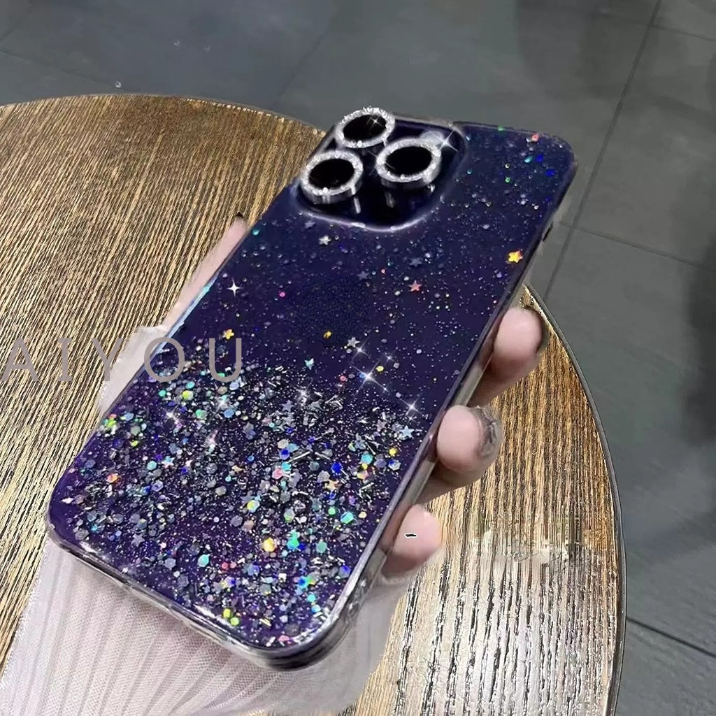 IPHONE Casing Ponsel Glitter Bening Sequin Gradasi Mewah Untuk Iphone11 12 13 14 Pro MAX Mini XR X XS 7 8 Plus Soft Cover TPU Transparan