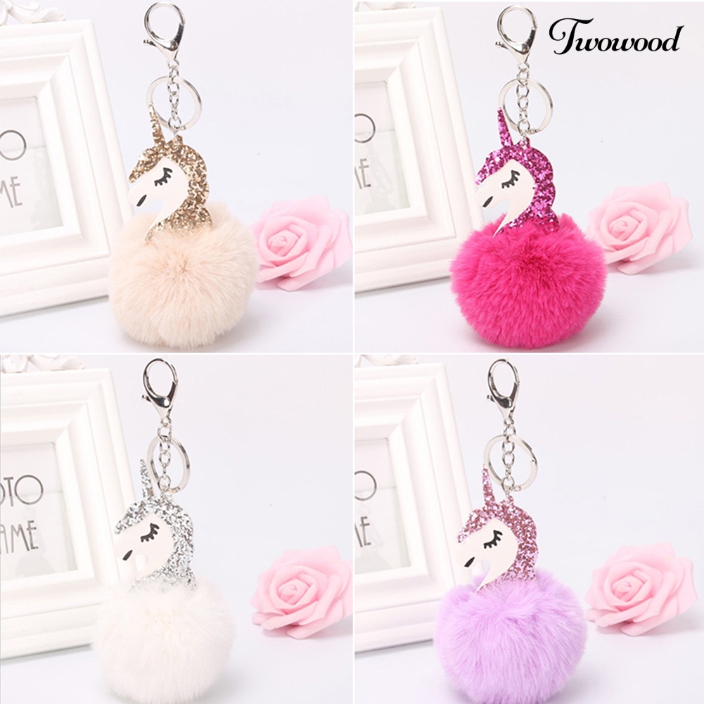 Twowood Gantungan Kunci Cincin Tas Hairball Keyring Unicorn Horse Charm Liontin Keychain Hadiah