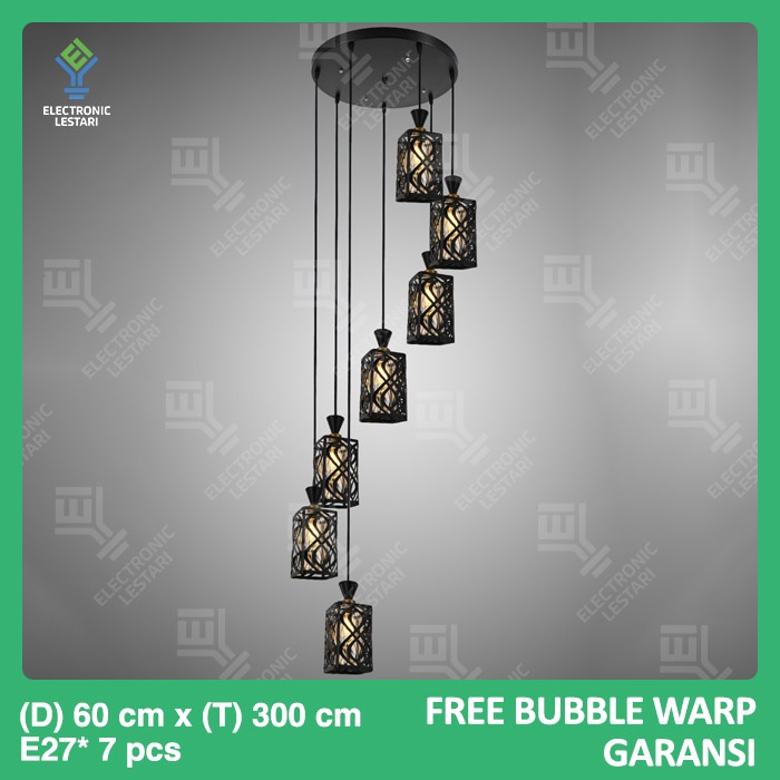 Lampu Gantung Ruang Tamu  Void Tangga Susun 7 Hias Cafe Hitam 654