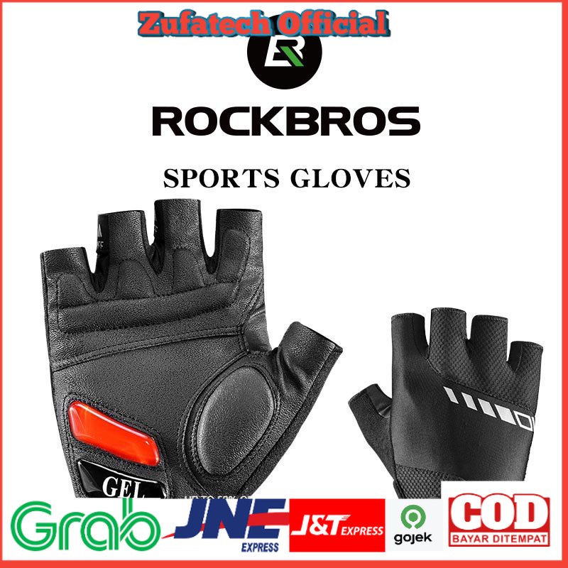 Rockbros Sarung Tangan Sepeda Half Finger Shock Absorber Size L - S143 - Black