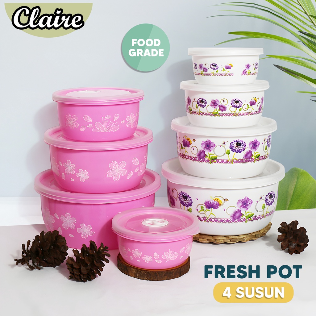 Freshpot 4 set / Lunch Box 4 set / Tempat Makan 4 Susun Pink dan Putih