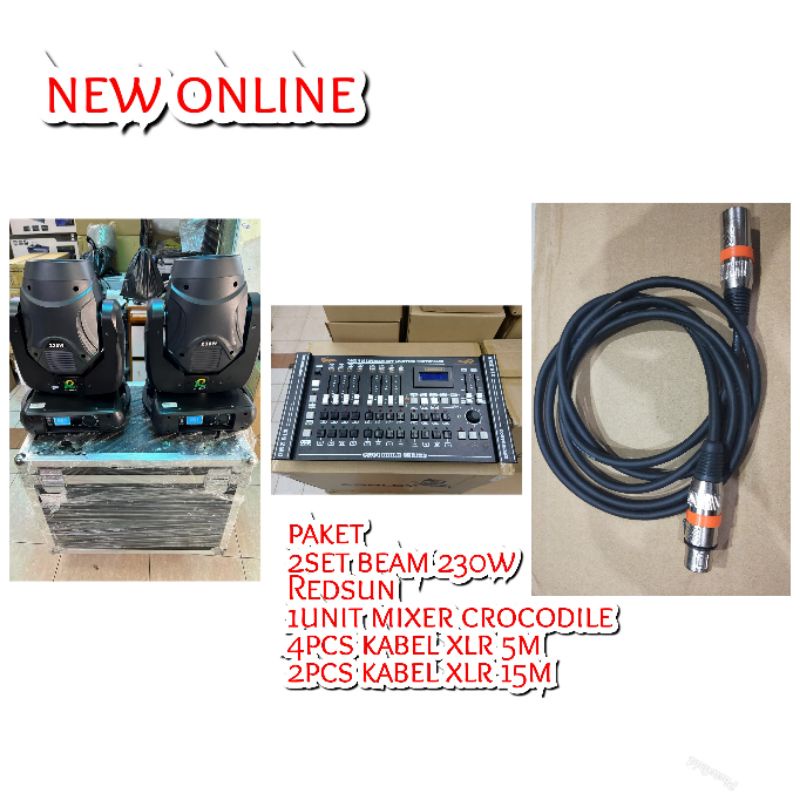 PAKET BEAM 230W REDSUN 2SET/1 UNIT MIXER CROCODILE/4PCS XLR 5M/2PCS XLR 15M
