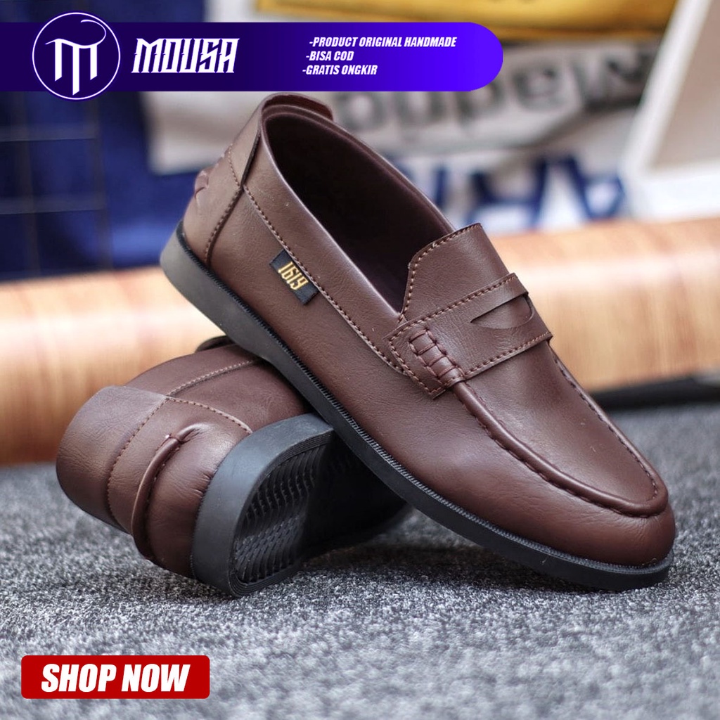 Sepatu Formal Pantofel Slip On Kerja Pria Hitam Mousa Pinnie