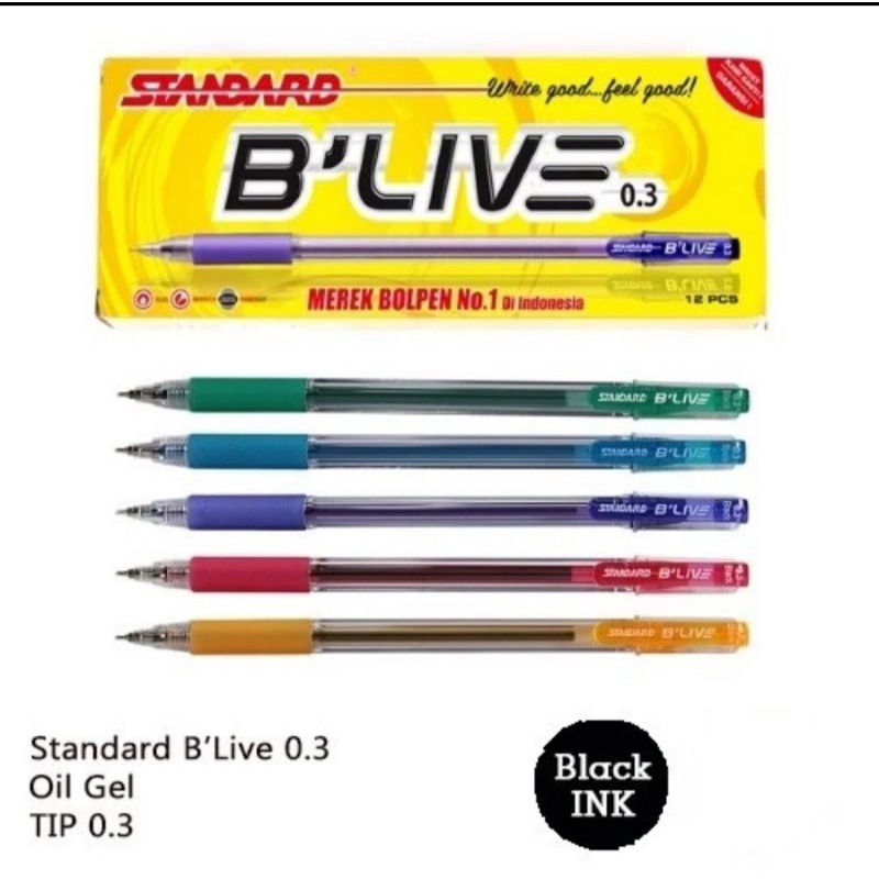 

1 Pcs Pulpen Standard Pen B'LIVE 0.33 mm Bolpen Bolpoint Blive Standart - Hitam