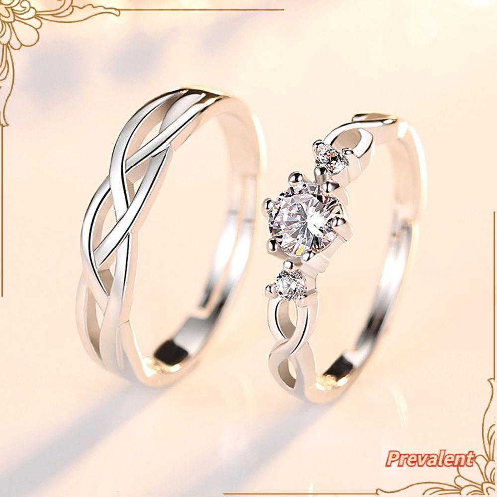 Preva 2PCS Cincin Zircon Perhiasan Aksesoris Pesta Pernikahan Ukuran Dapat Disesuaikan