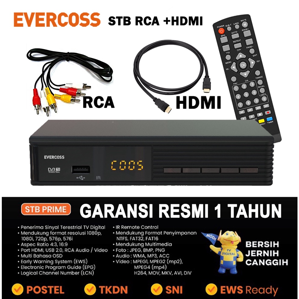 SET TOP BOX EVERCOSS  GARANSI RESMI 1 TAHUN..!! Bisa WIFI &amp; YOUTUBE