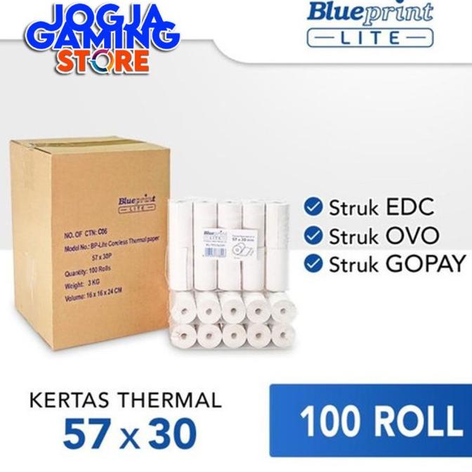 

KERTAS THERMAL KASIR STRUK EDC BLUEPRINT LITE 57x30 , 57 x 30 - 1 Dus