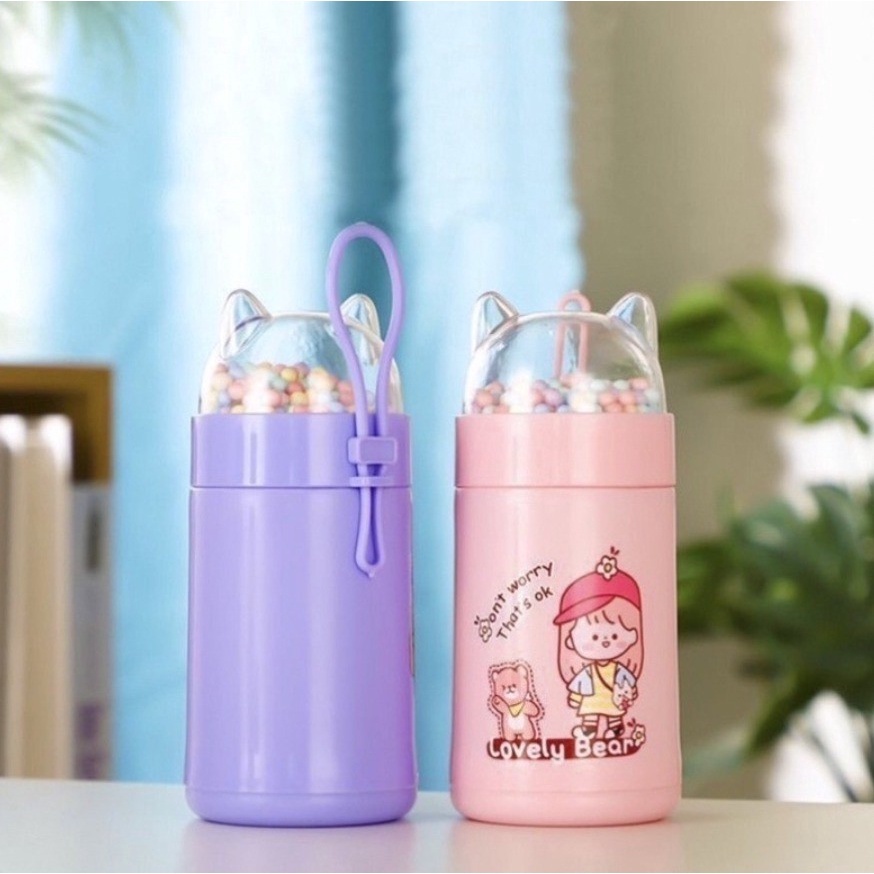 Botol Minum Kaca Anak Karakter Kucing 350 ML Botol unik cute gemoy souvenir ultah birthday anak