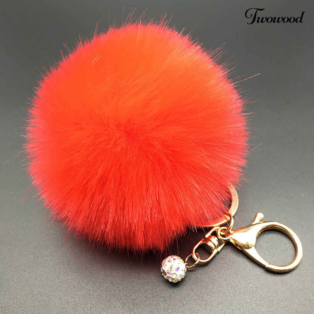 Twowood Fashion Faux Fur Fluffy Pompom Bola Mobil Liontin Handbag Pesona Gantungan Kunci Keyring