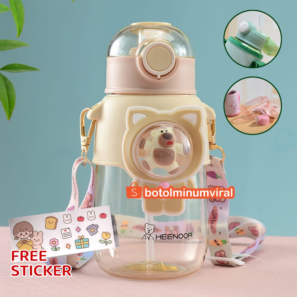 Botol Minum Viral Beruang Korea Tali Sedotan Lucu BPA FREE 700ml Ori