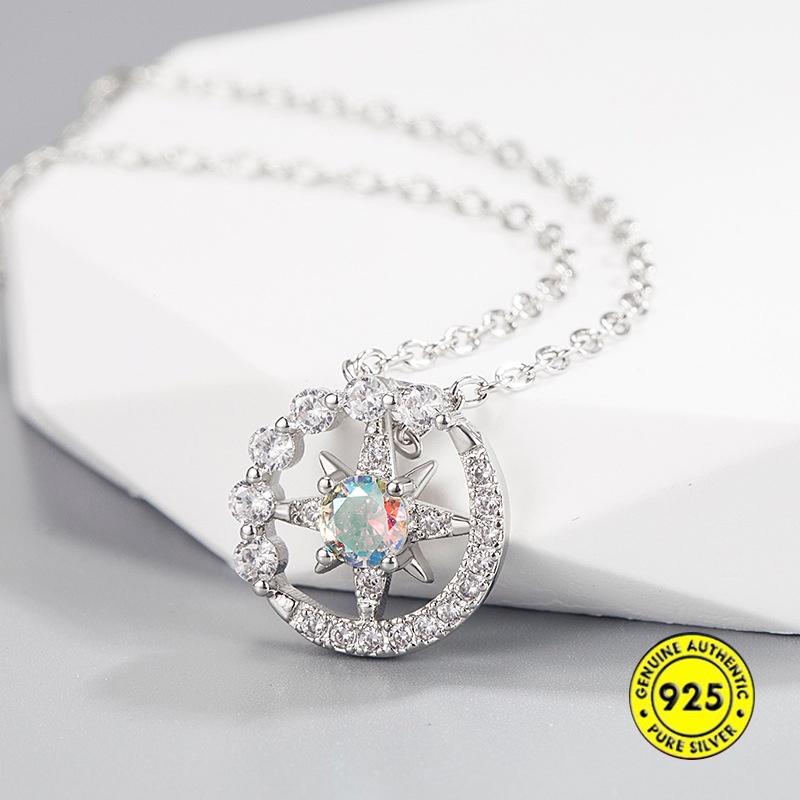 Kalung S925 Perak Delapan Berujung Bintang Moonstone U1505
