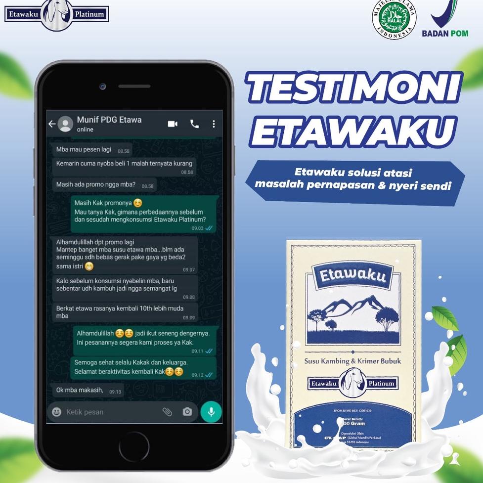 

Belanja Sekarang Etawaku platinum - Susu Etawaku platinum Original 3X Ampuh Atasi Masalah Sendi dan Tulang / Susu Kesehatan Ampuh atasi pernapasan dan asma / untuk sendi dan tulang / Mengobati kolestrol tinggi menjadi rendah / Dengkul kopong Terlaris! ..