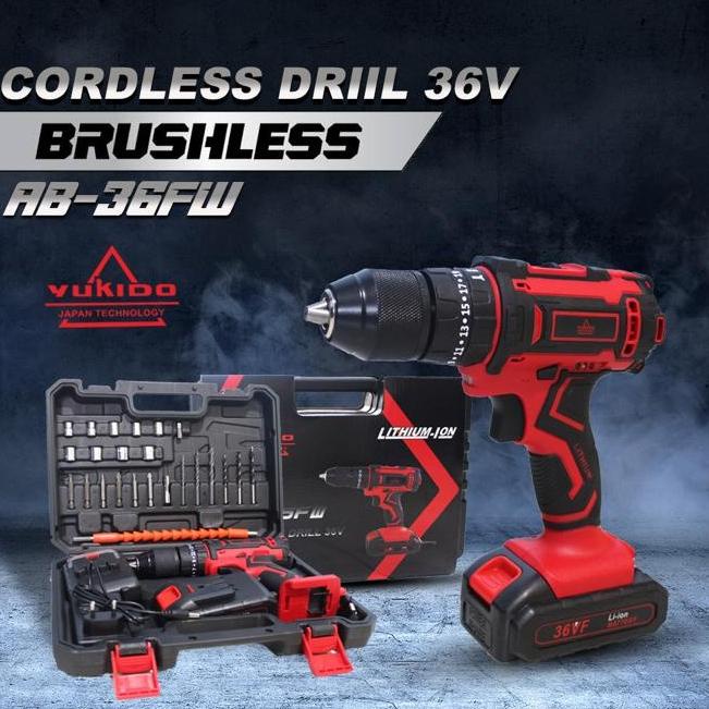 New Mesin Bor Tangan Bor Cordless 36v Yukido Power tool 2 batrai Yukid