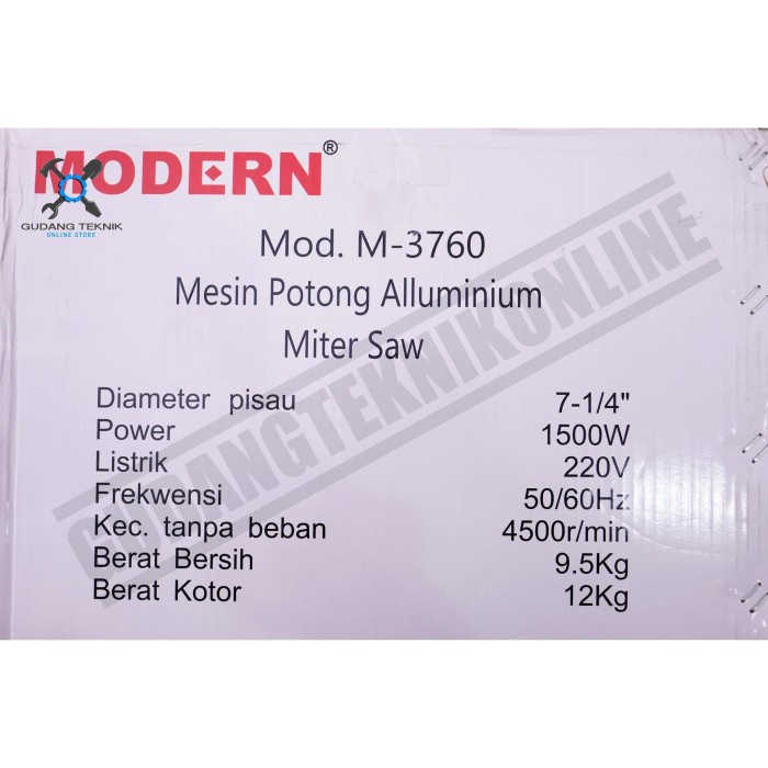 Mesin Potong Aluminium Listrik Sliding 7&quot; 1500 Watt M 3760 MODERN / Electric Miter Saw Modern 7 Inch 1500W M3760 MODERN