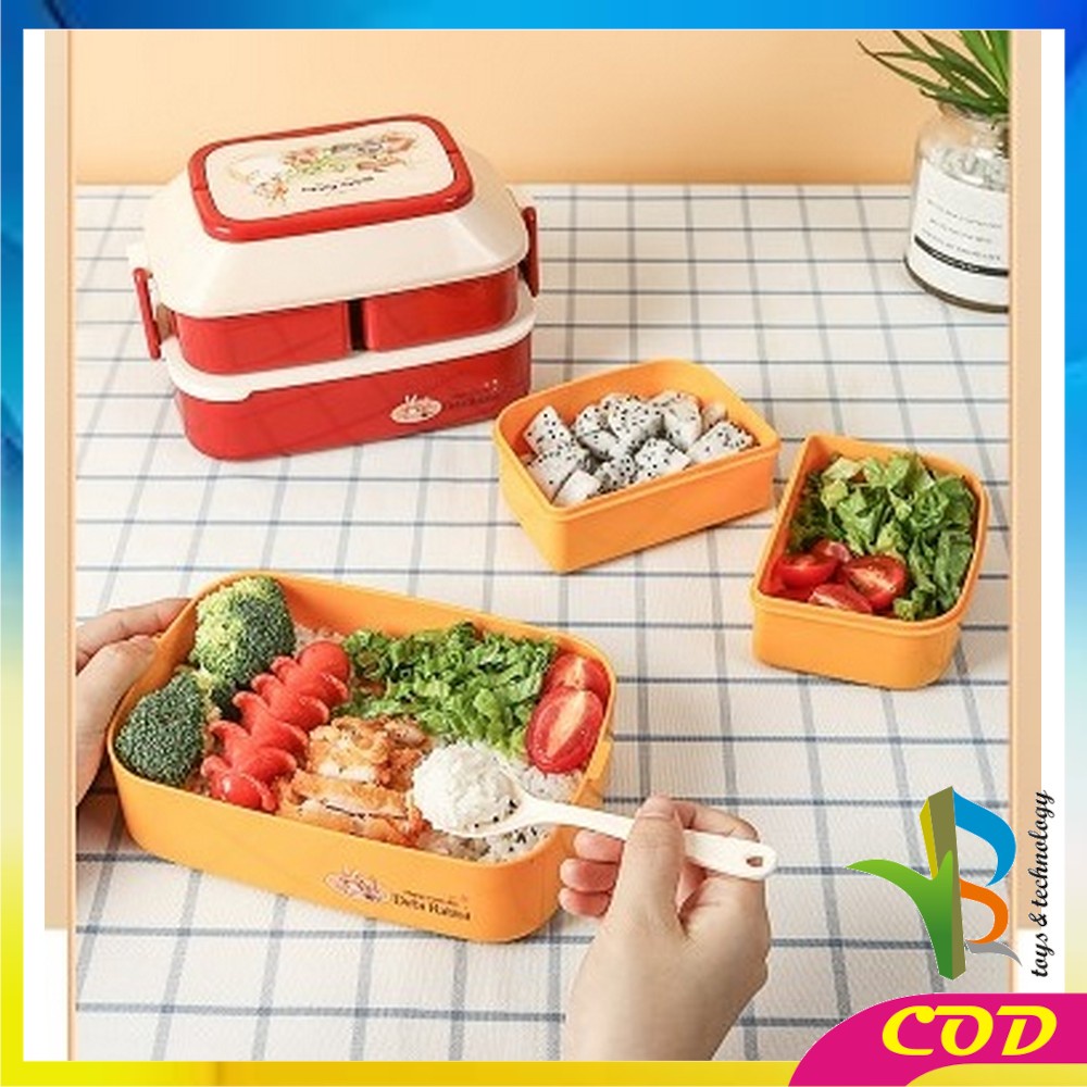 RB-C758 Tempat Makan 2 Susun Lunch Box Anti Tumpah / Kotak Makan Siang / Kotak Bekal Set Sendok Garpu