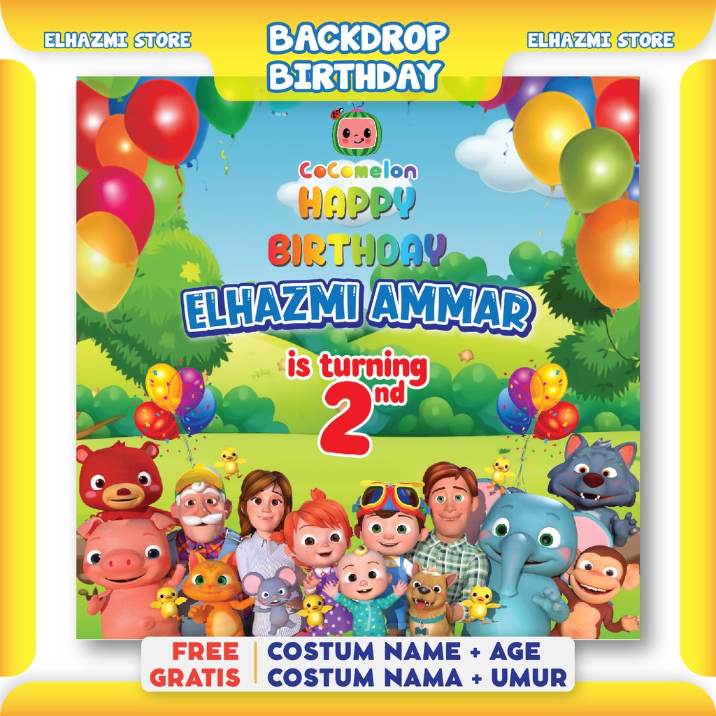 Cocomelon Birthday | Banner JUMBO | Spanduk UKURAN BESAR | Backround | Backdrop Ulang Tahun Anak