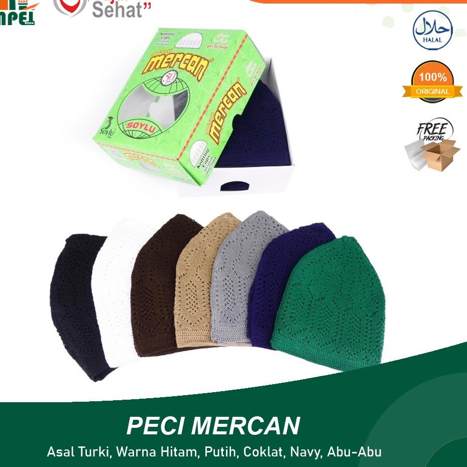✘ Peci/Kopiah Mercan Soylu ASLI Turki Benang Kopiah Rajut Warna Putih Hitam Abu-abu Cokelat Oleh Haj
