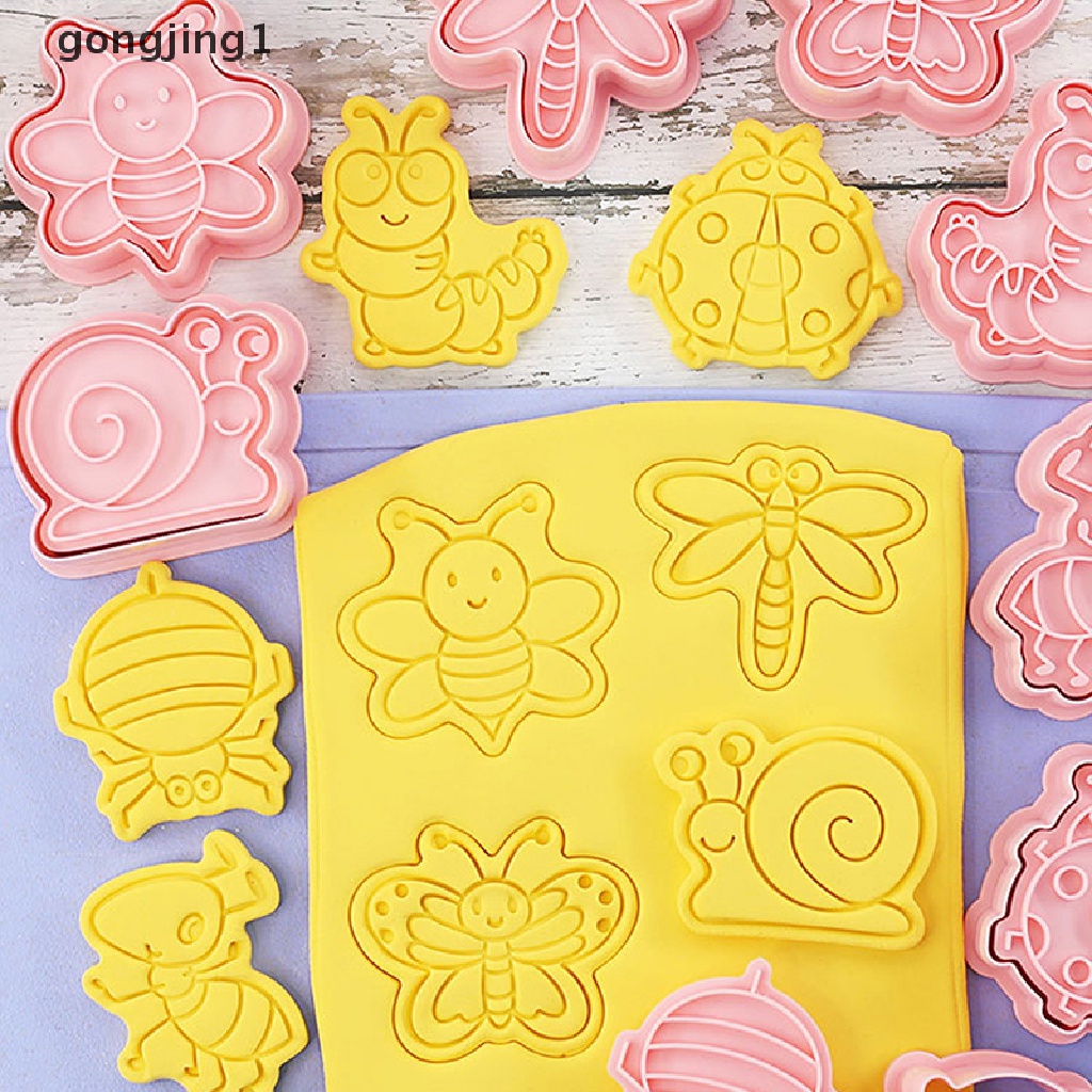 Ggg 8 Pcs/set Hutan Hewan Gajah Singa 3D Kartun Cookie Cetakan Biskuit Cutter Perangko Lebah Kupu-Kupu DIY Fondant Plunger Kue Alat Dapur Baking Pastry Bakeware Perlengkapan ID