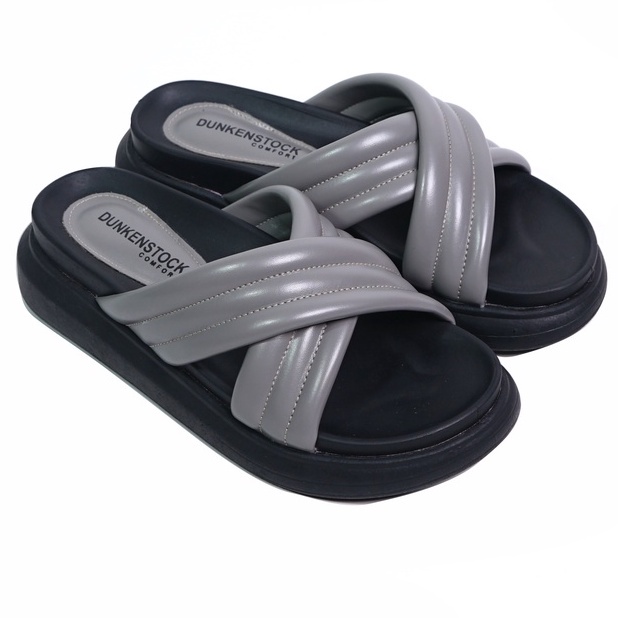 SARASARA YUK - Dunkenstock TIGGO Sandal Wanita Silang Tinggi 5cm Size 36 - 40 Selop Tidak Licin Sendal Beleza Wedges Slop Birken Rumah Belleza 37 38 39 Warna Grey Abu-abu Sara Sara Kekinian Premium Terbaru Shoes Ori Original Mall Official Store