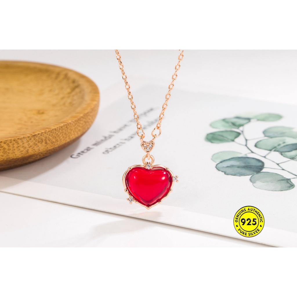 Rantai Klavikula Ultra-Halus Hati Merah Kecil Retro Untuk Wanita U1125