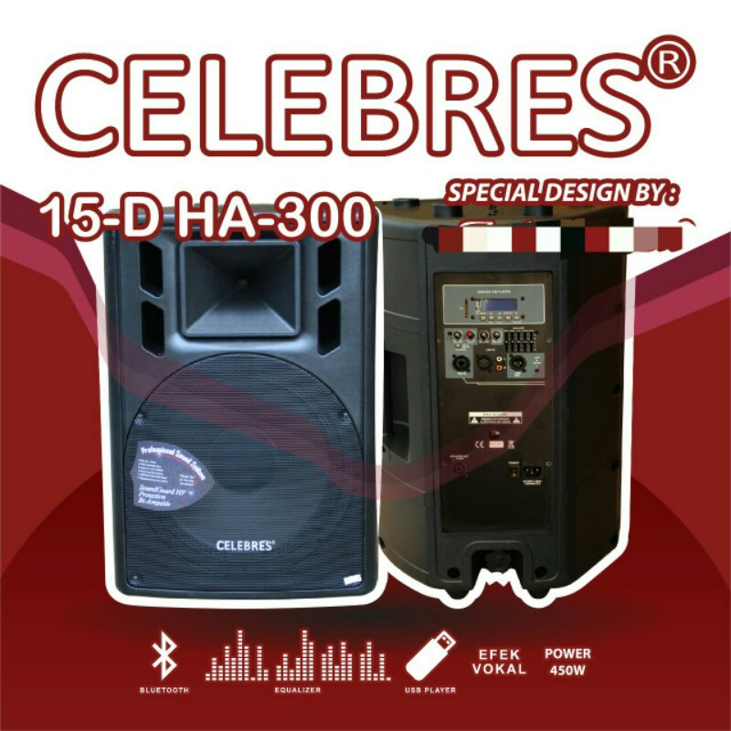 Speaker Aktif 15"inch Celebres Model 15-D HA-300 Original 2x450w -- 1 set/2bh Speaker