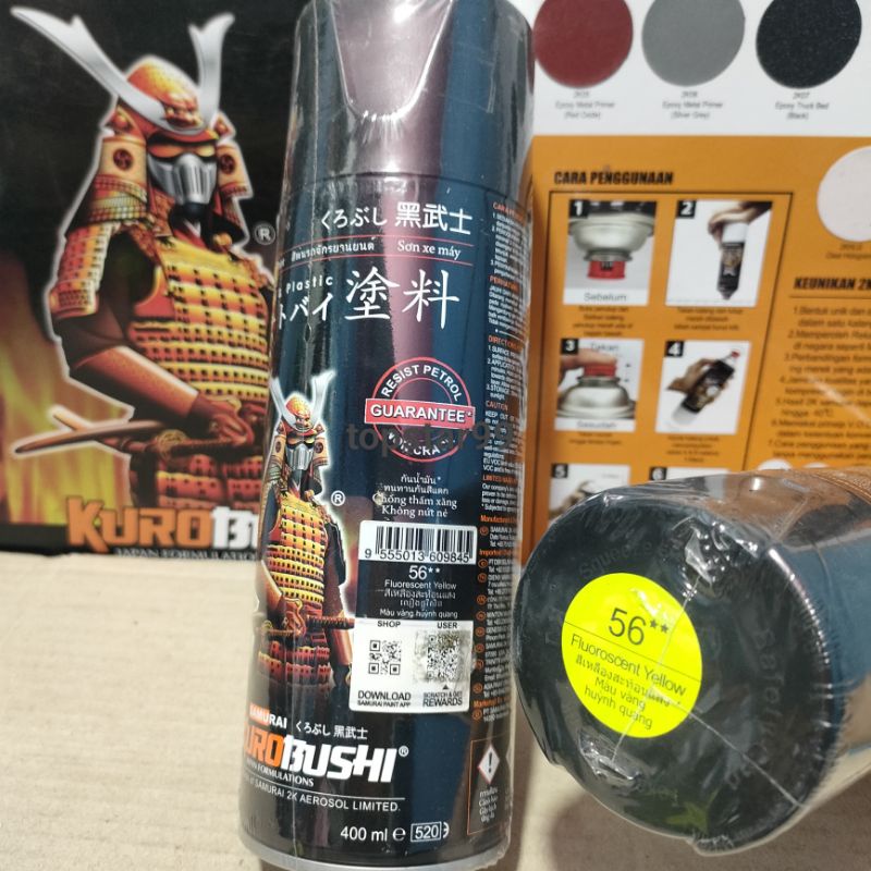 Pilok Pilox Cat Samurai Fluorescent Yellow Stabilo Kuning 56 400Ml Cat Semprot Samurai Paint Kurobushi Aerosol 400 ml