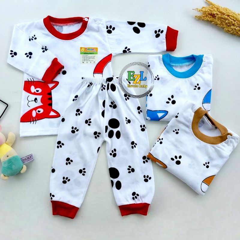 SETELAN BAJU BAYI LENGAN PANJANG UNISEX KANCING BAHU 3-12 BULAN