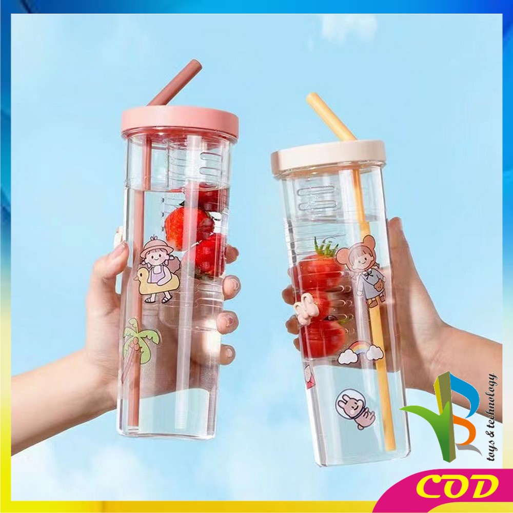 RB-C476 Botol Minum Transparan 700ML Portable Dengan Sedotan / Tempat Jus Tumbler Travel Korean Style BPA FREE