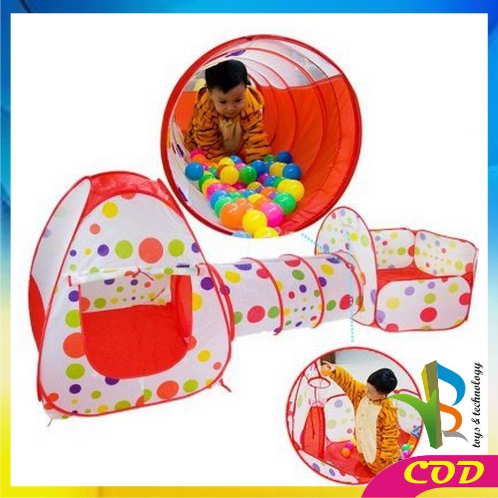 RB-M6 Mainan Tenda Anak Terowongan 4 in 1 + Kolam + Ring Basket Mainan Keranjang Mandi Bola Anak