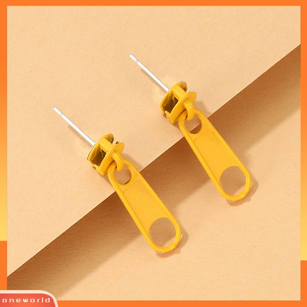 [WONE] 1pasang Anting Tusuk Bentuk Ritsleting Perhiasan Lapis Kartun Warna Permen Ear Studs Untuk Pesta