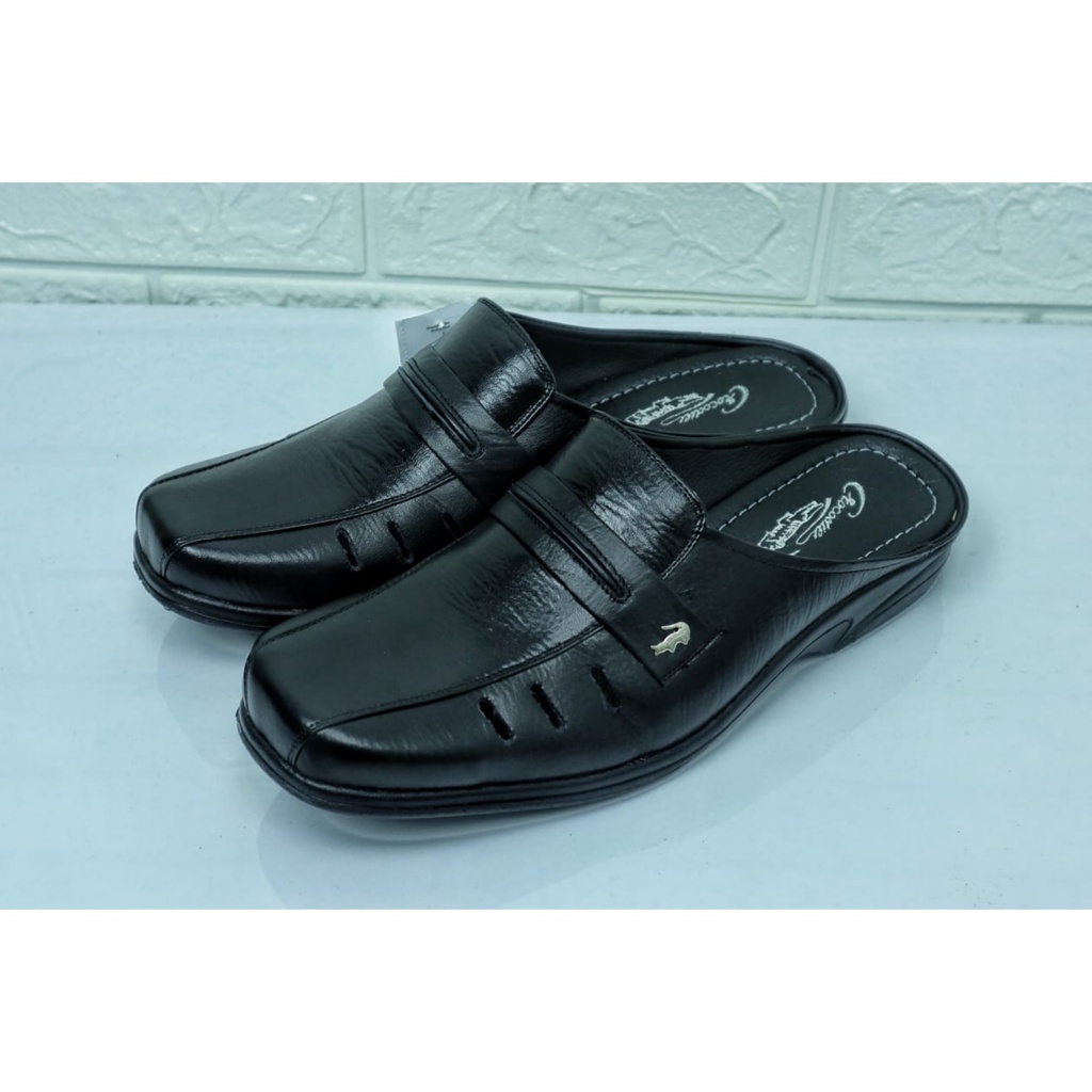 SL03 Sepatu Sandal Pria Kulit Sapi asli 100% Sandal Slop Bustong Corak Khas Kulit Sendal Motif kulit