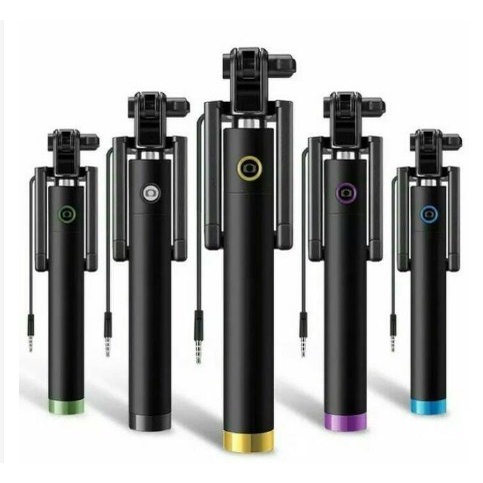 Tongsis Hitam Full Black Lipat Kabel Tombol Universal Selfie Stick