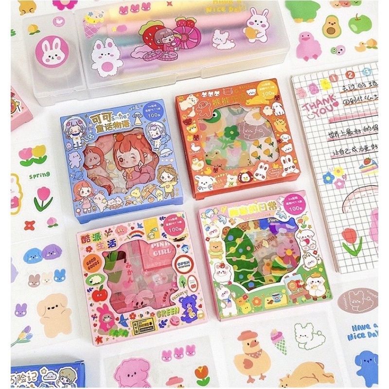 

100 Lembar Stiker Viral Waterproof Anti Air Sticker Anak Lucu Kemasan Box Kecil Dekorasi DIY Botol Minum Tumblr Hp Buku Diary Import