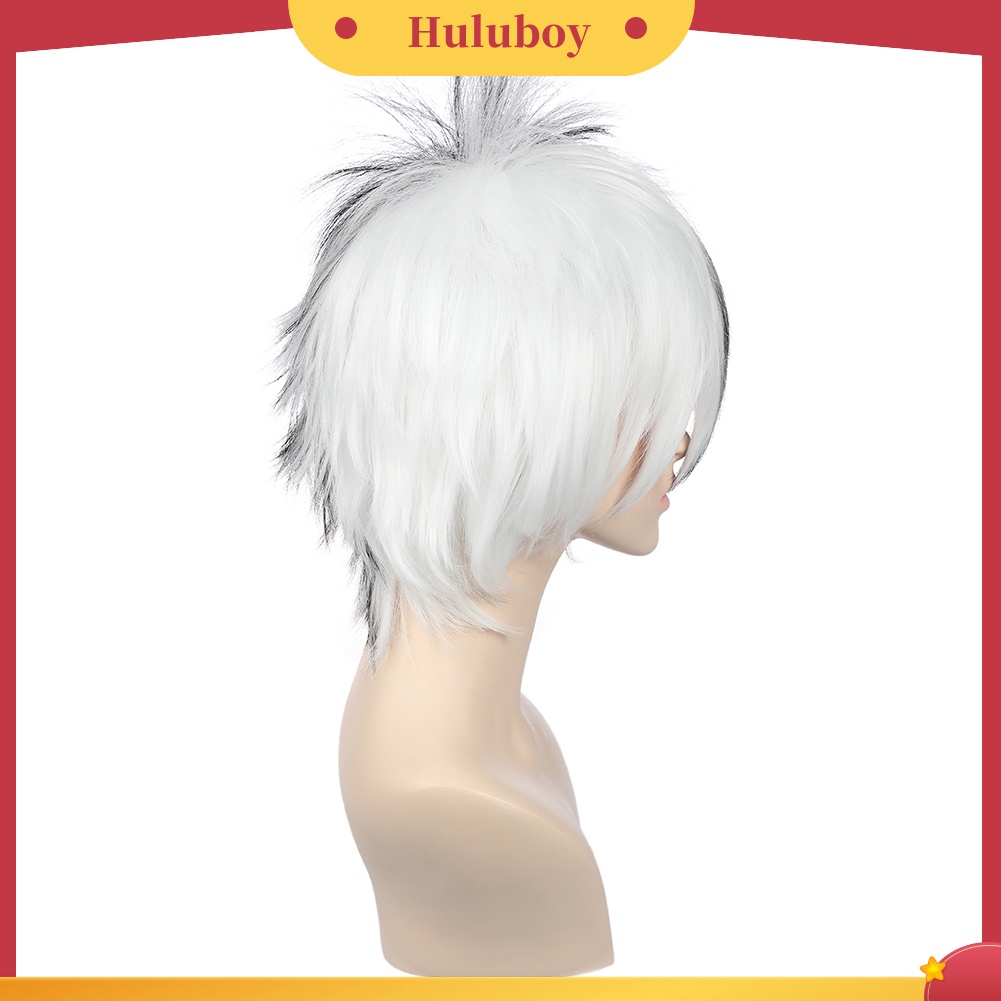 Wig Rambut Pendek Tahan Panas Warna Hitam Putih Untuk Pria