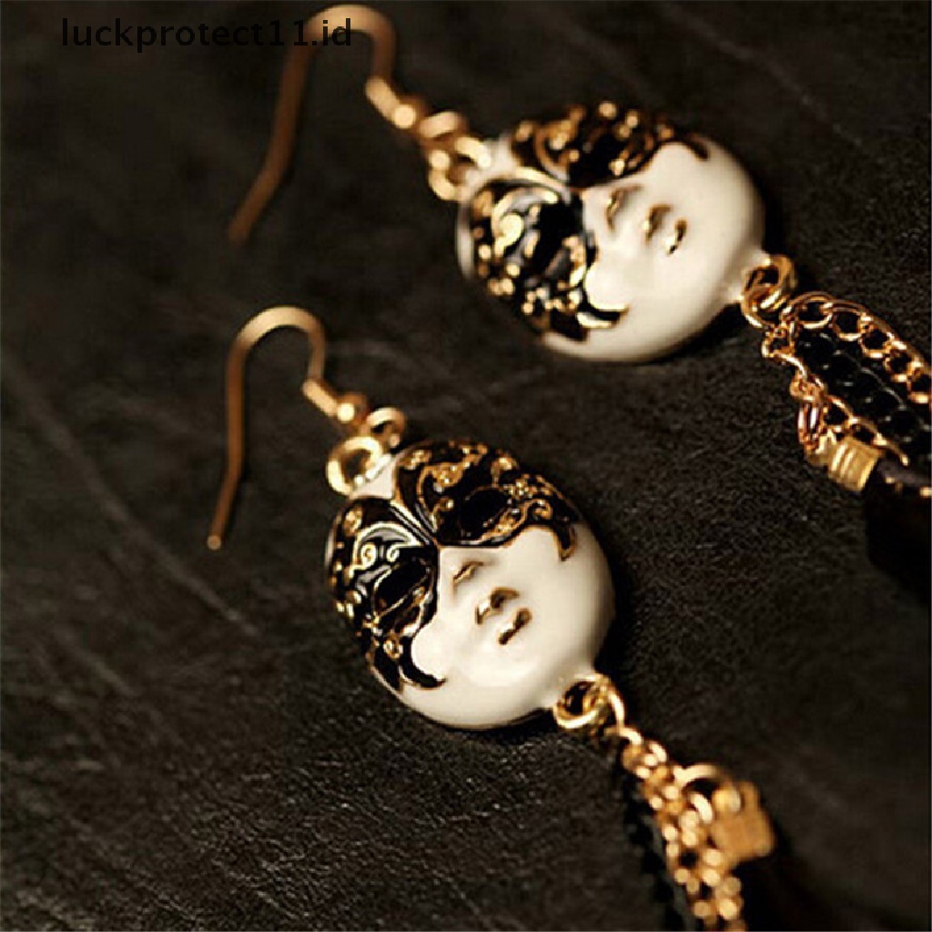 /Fashion Hot// Fashion// Vintage Baroque Chain Feather Tassel Chain Mask Anting Panjang Drop Untuk Wanita.