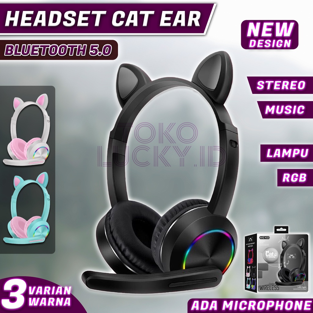 Jual Headphone Wireless Bluetooth Headset Cat Ear Telinga Kucing Gaming LED Stereo Shopee
