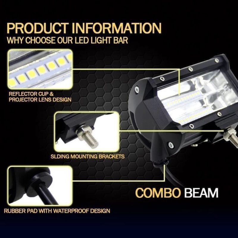 Lampu Sorot Mobil 12-24V 72 Watt Lampu Tembak Led Work Light Bar Cree