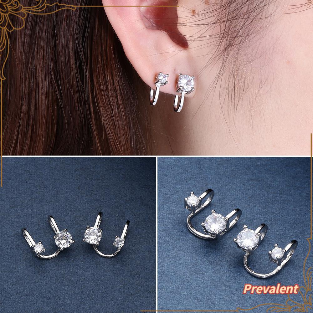 Preva Zirkon Manset Telinga 6mm 4mm Wanita Pria Perhiasan Anting Non Tindik