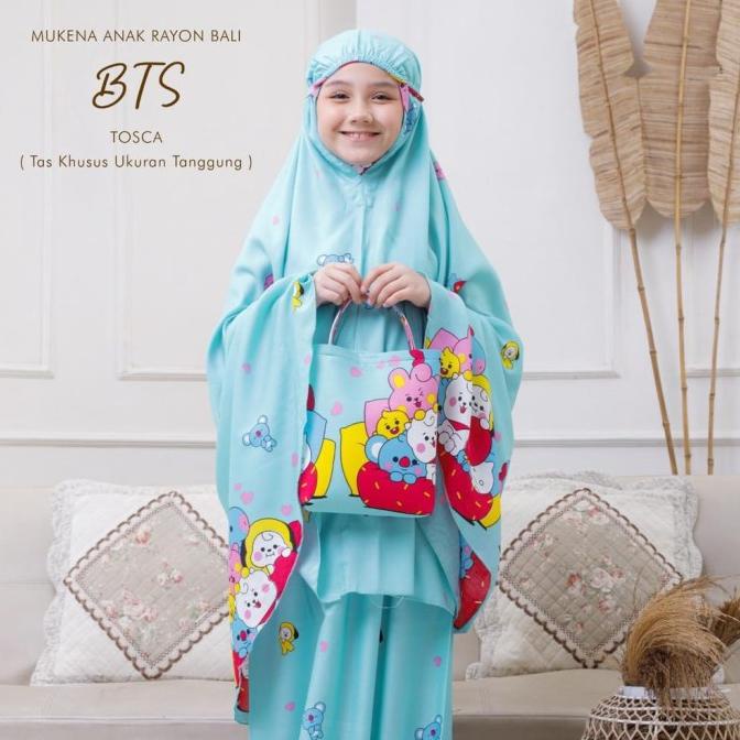 Mukena Anak Bts Kartun Bt21 Karakter Lucu Free Tas Cantik Mukena Anak