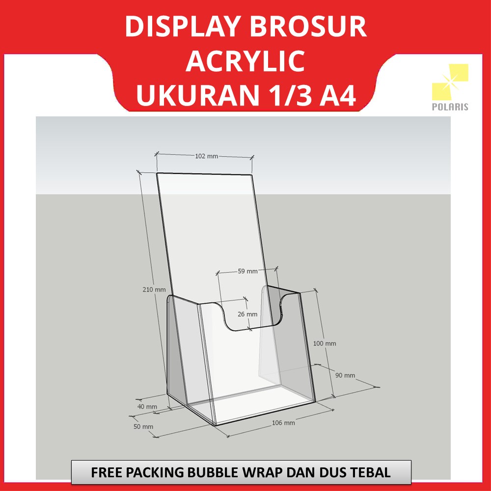 ACRYLIC DISPLAY BROSUR UKURAN 1/3 A4 - TEMPAT BROSUR TENT HOLDER - RAK WADAH BROSUR AKRILIK STANDING