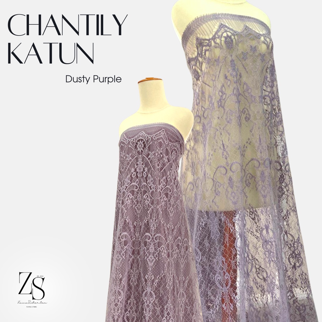 Kain Kebaya Brokat Brukat Panel Chantily Katun Semi France Prancis Warna Ungu Dusty Purple