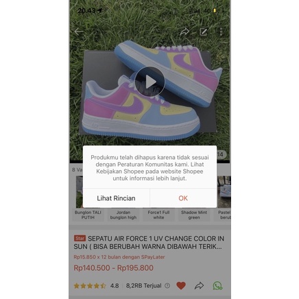 SEPATU AIR FORCE 1 UV CHANGE COLOR IN SUN ( BISA BERUBAH WARNA DIBAWAH TERIK MATAHARI)WOMEN