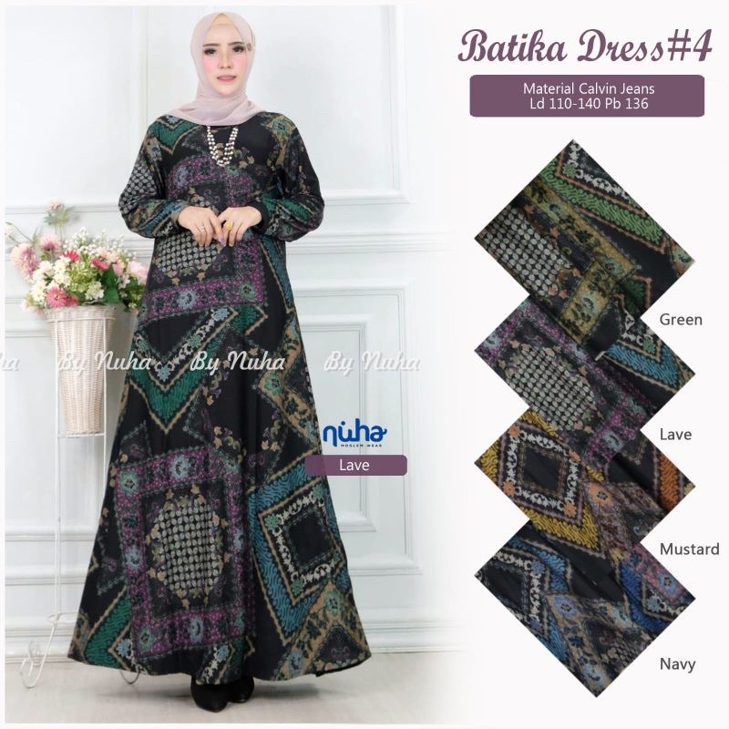 Batika Dress 4 LD110 - Gamis Calvin Jeans terbaru Jumbo Bigsize Oversize / 023-7094