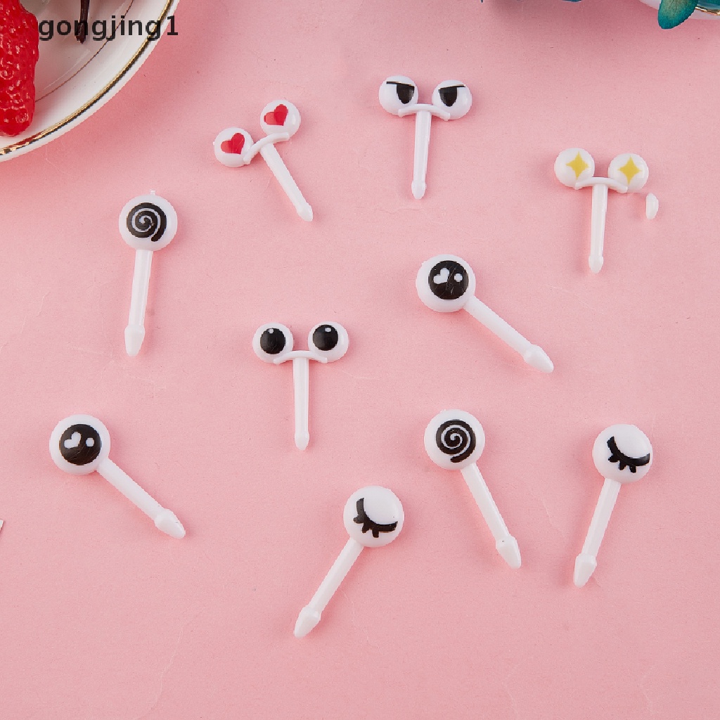 Ggg Lovely 10pcs Tusuk Gigi Buah Plastik Lovely Eye Cartoon Forks Bento Hias ID