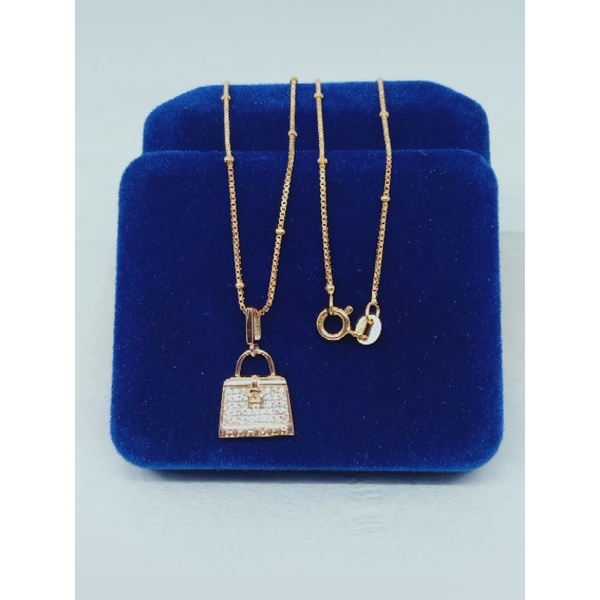 kalung rantai ilati jedar + liontin tas herm*S +MP /kalung perak asli silver 925 lapis emas/ kalung fashion wanita terbaru