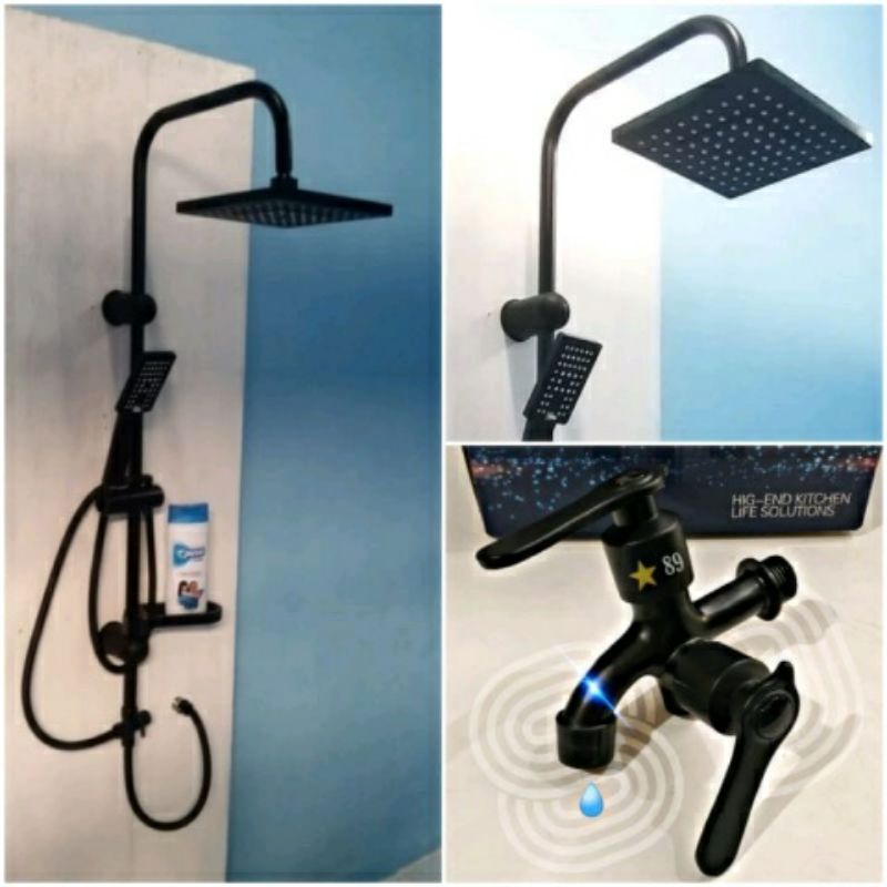 Shower Tiang Coulumn Dingin+Keran Cabang Komplit/shower tiang set hitam minimalis black/Shower Column Promo Termurah