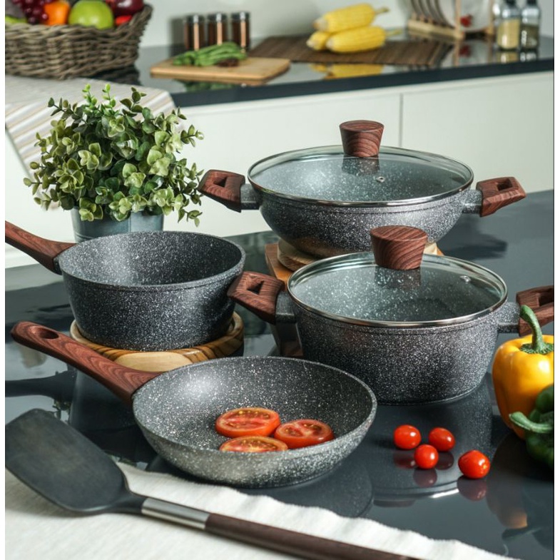 Panci Set Cookware Set 7 CYPRUZ Marble Anti Lengket Pan Panci alat masak anti gores
